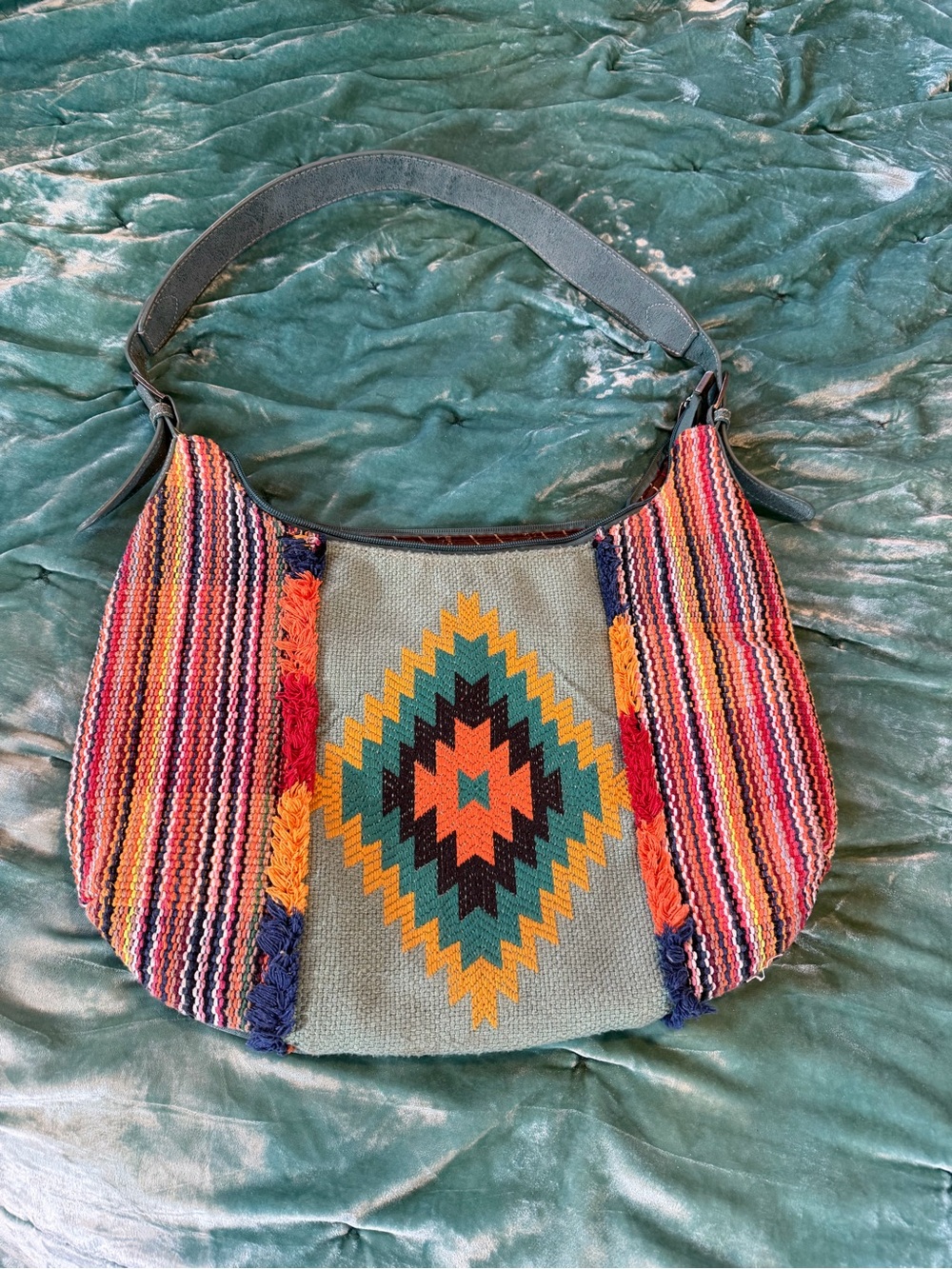Montana West Teal Shoulder Bag with Multicolor Aztec Center